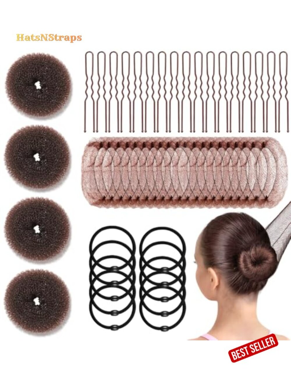 134 Pc Small Bun Maker Kit Hair Donuts Nets U Shaped Pins Bands